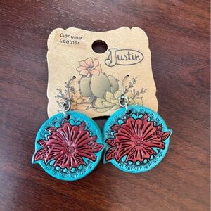 Justin Genuine Leather Floral Earrings